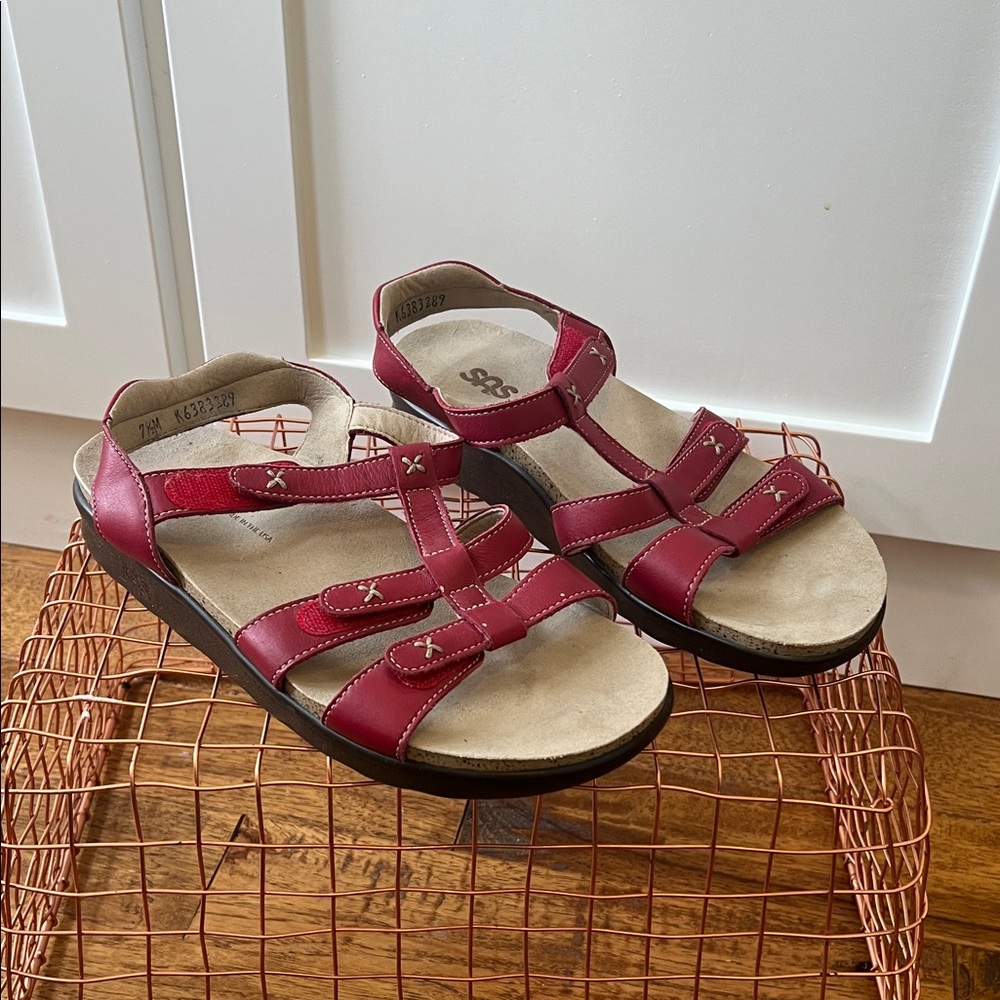 SAS Red Sandals with Stitch Detail
